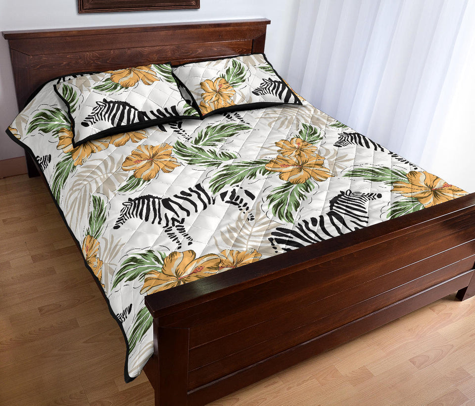 Zebra Hibiscus Pattern Quilt Bed Set