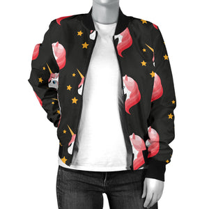 Unicorn Star Pattern Women Bomber Jacket