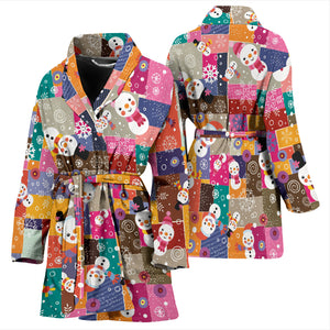 Snowman Colorful Theme Pattern Women Bathrobe