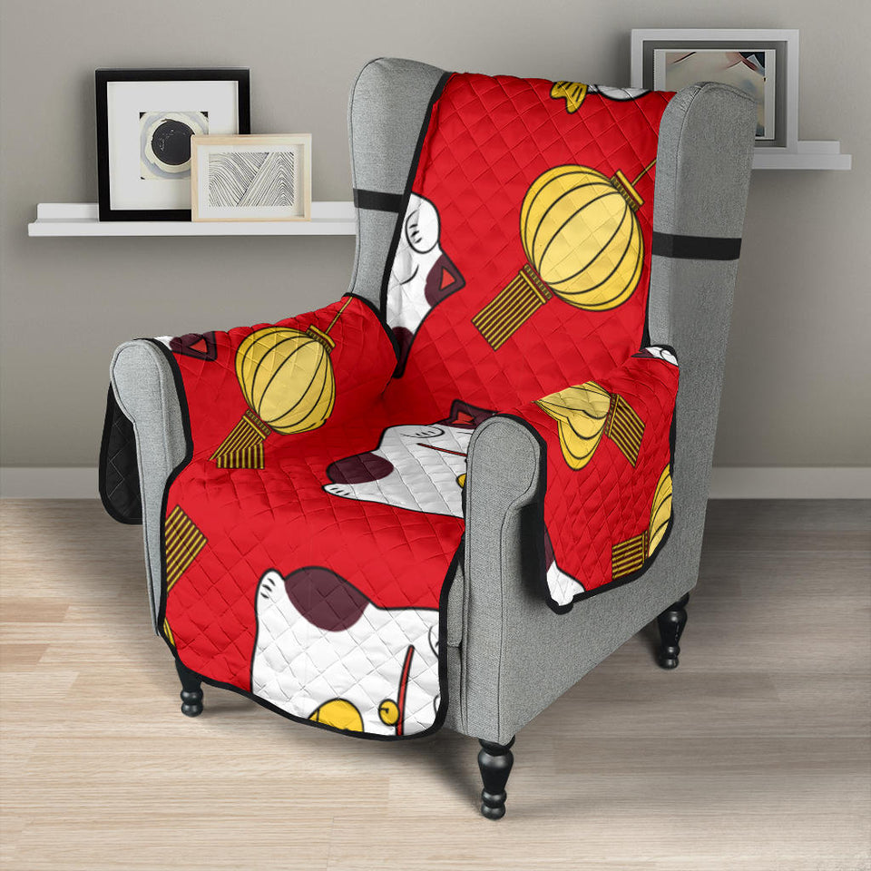 Meneki Neko Lucky Cat Pattern Red Theme Chair Cover Protector
