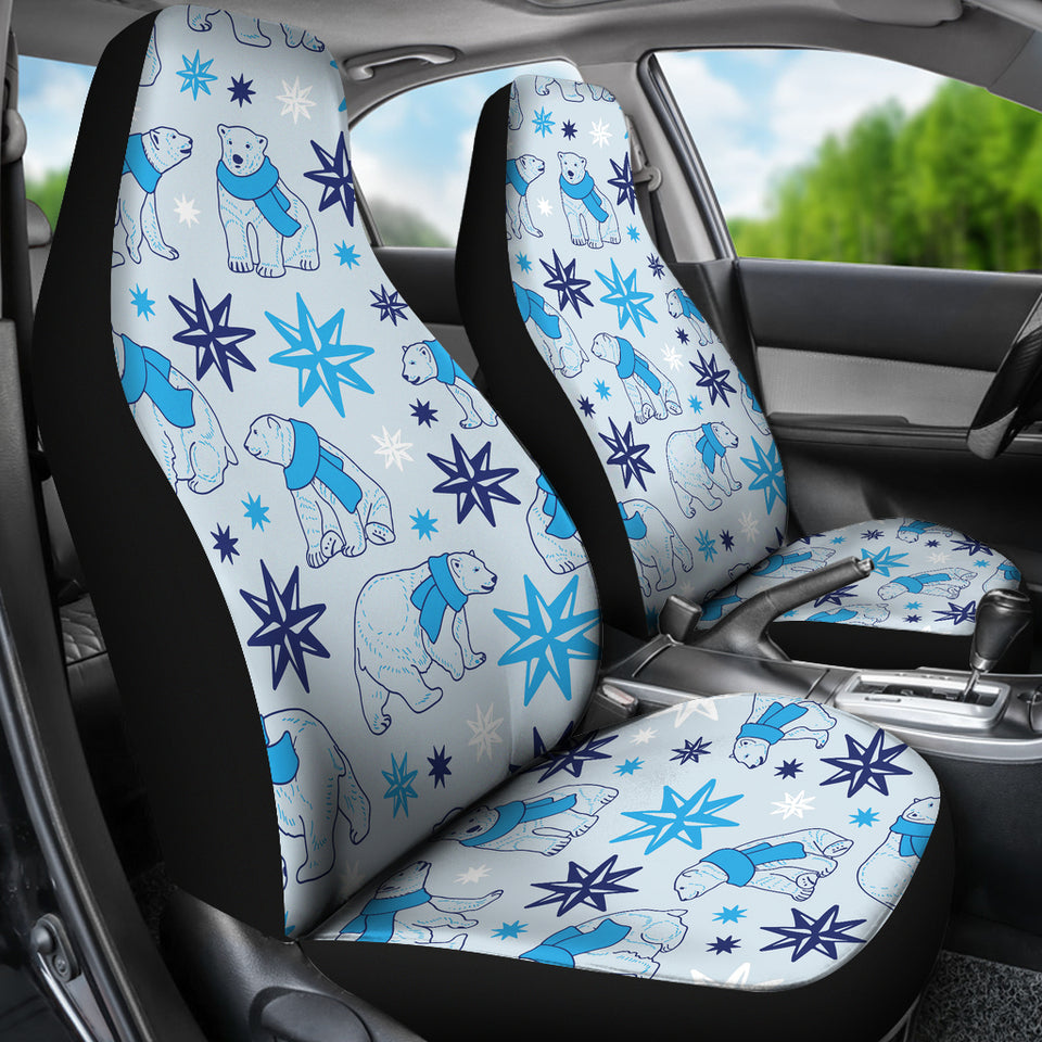 Polar Bear Pattern Blue Background Universal Fit Car Seat Covers