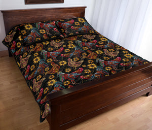 Rooster Chicken Flower Pattern Quilt Bed Set