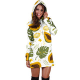 Papaya Leaves Flower Pattern Women Hoodie Dress