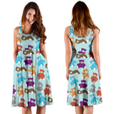 Teddy Bear Pattern Print Design 03 Sleeveless Midi Dress