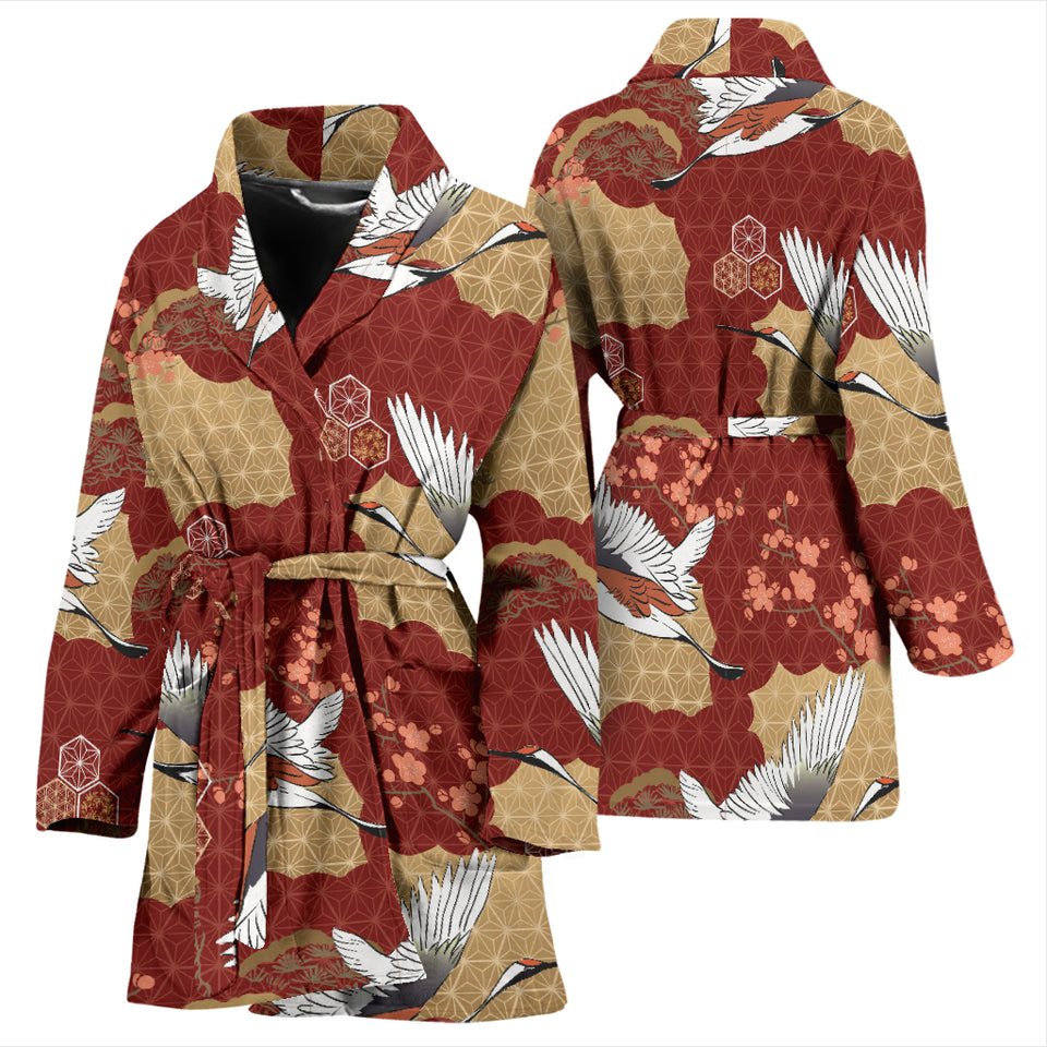 Japanese Crane Theme Pattern Women Bathrobe