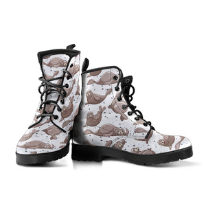 Sea Lion Pattern Background Leather Boots