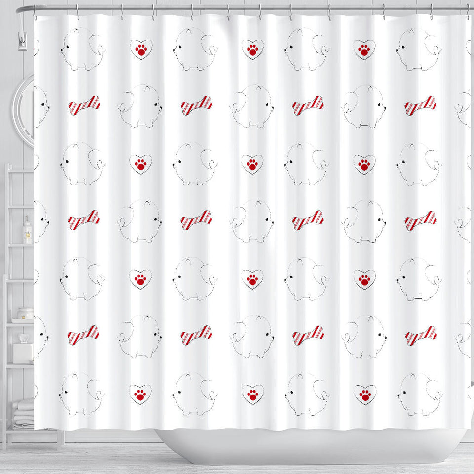 White Pomeranian Pattern Shower Curtain Fulfilled In US