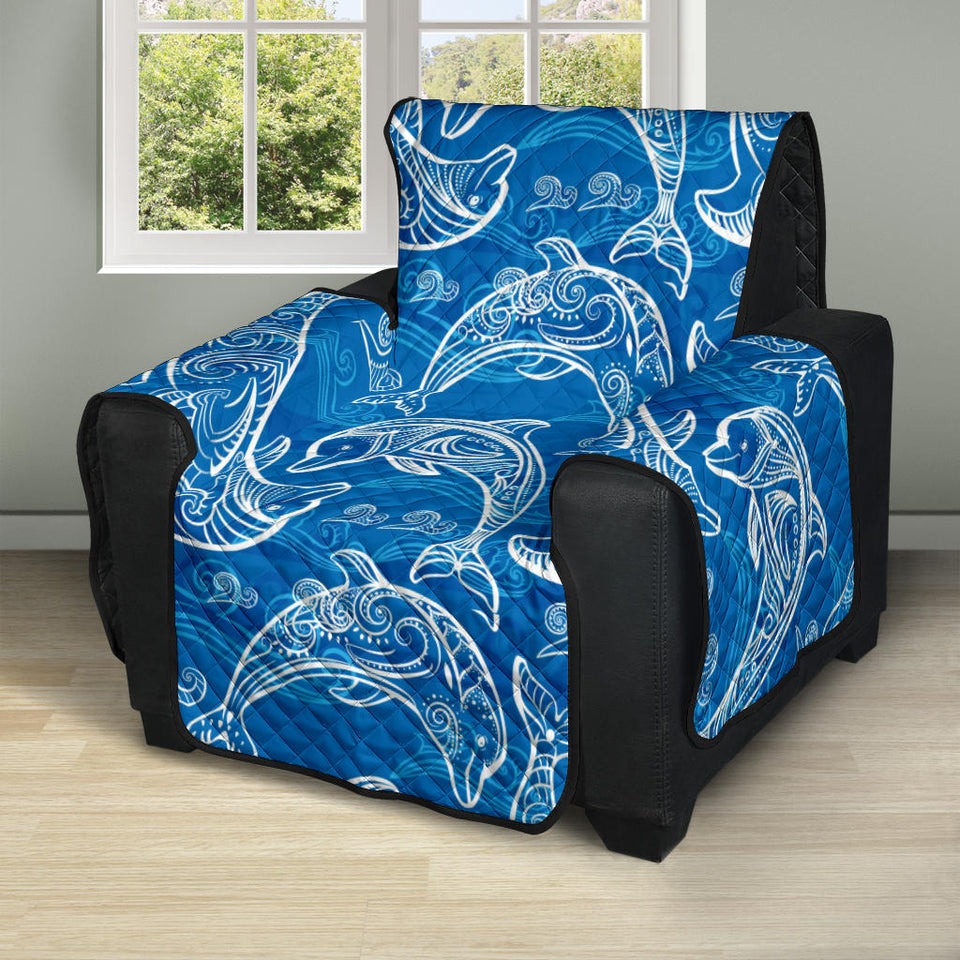 Dolphin Tribal Blue Pattern  Recliner Cover Protector