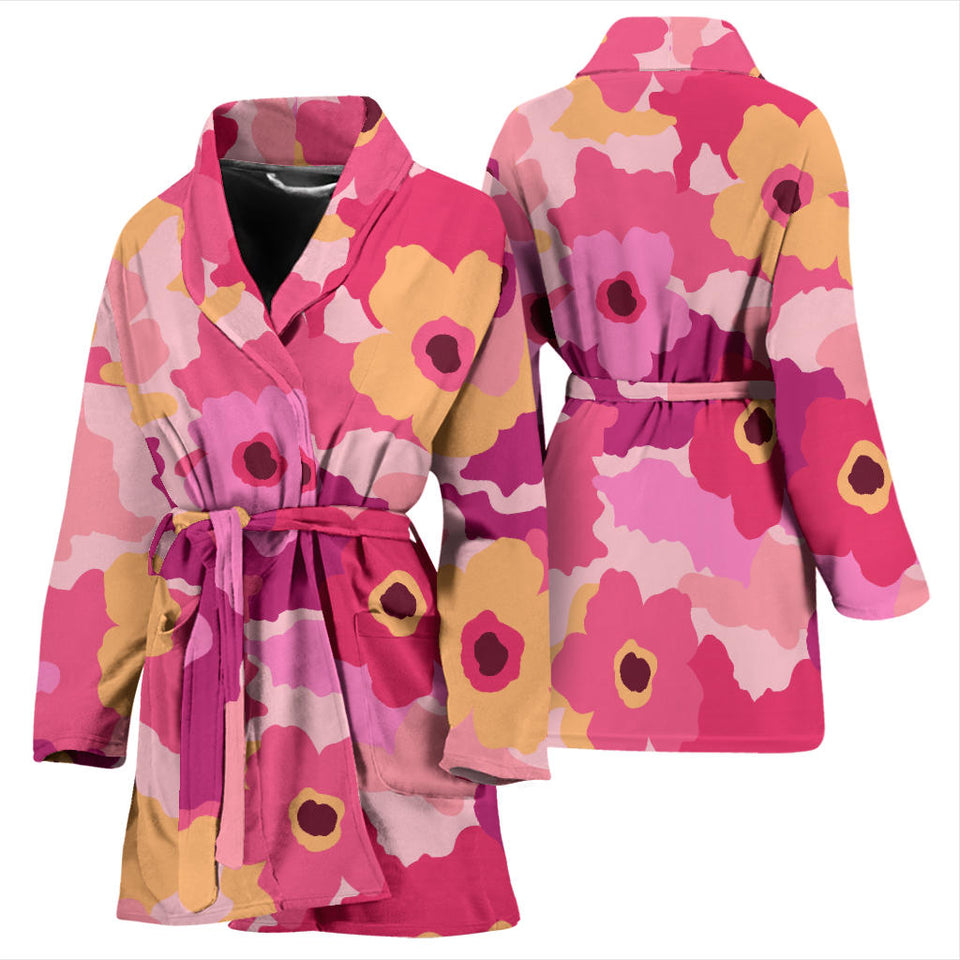 Pink Camo Camouflage Flower Pattern Women Bathrobe