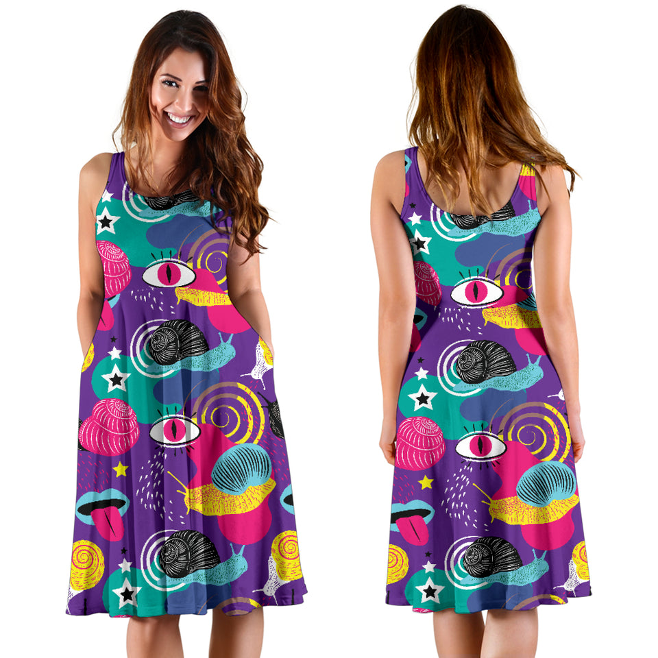 Snail Pattern Print Design 02 Sleeveless Midi Dress