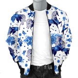 Horse Flower Blue Theme Pattern Men Bomber Jacket