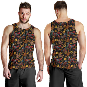 Rooster Chicken Flower Pattern Men Tank Top