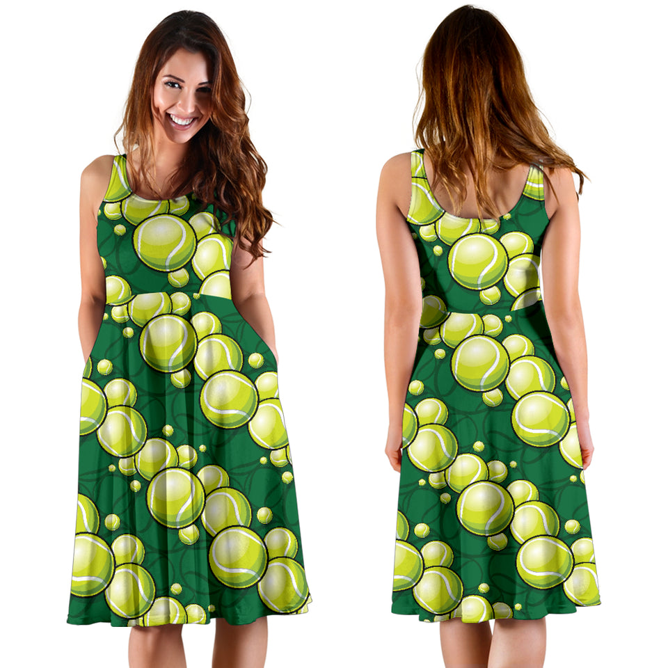 Tennis Pattern Print Design 04 Sleeveless Midi Dress