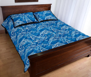 Dolphin Tribal Blue Pattern  Quilt Bed Set