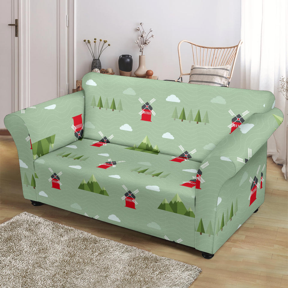 Windmill Green Pattern Loveseat Couch Slipcover