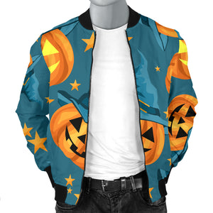 Halloween Pumpkin Witch Hat Pattern Men Bomber Jacket