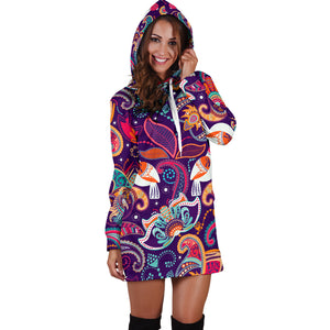 Indian Pattern Background Women Hoodie Dress