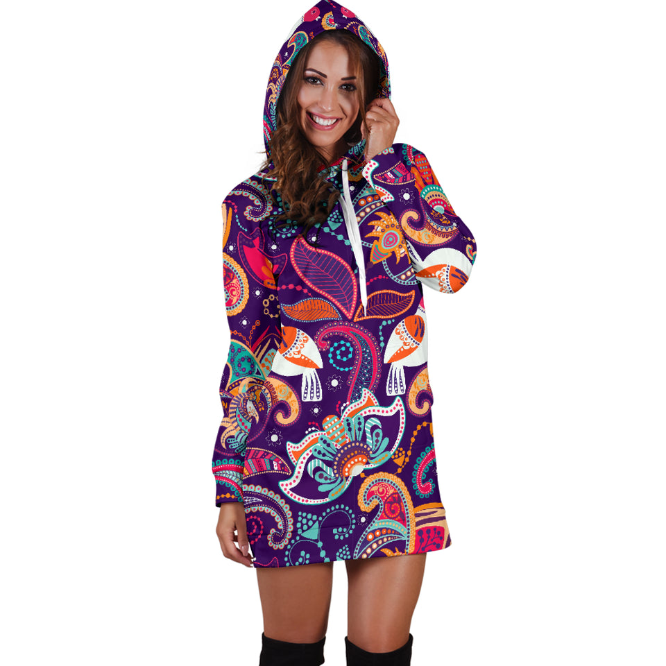 Indian Pattern Background Women Hoodie Dress