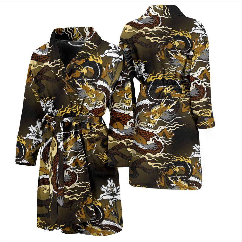 Gold Dragon Pattern Men Bathrobe