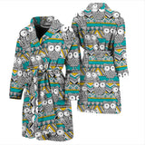 Owl Pattern Green Background Men Bathrobe