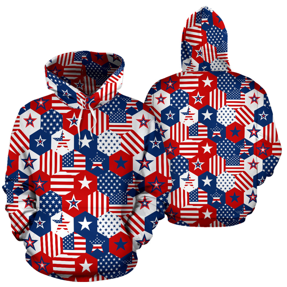 USA Star Hexagon Pattern Men Women Pullover Hoodie