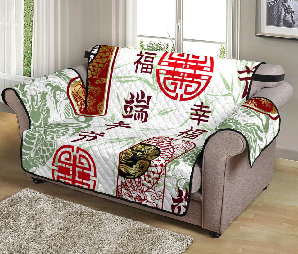 Dragon Pattern Happy Dragon Boat Festival Loveseat Couch Cover Protector