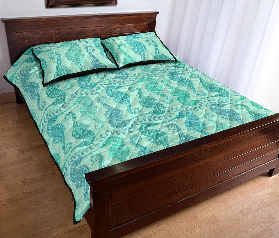 Seahorse Green Pattern Quilt Bed Set