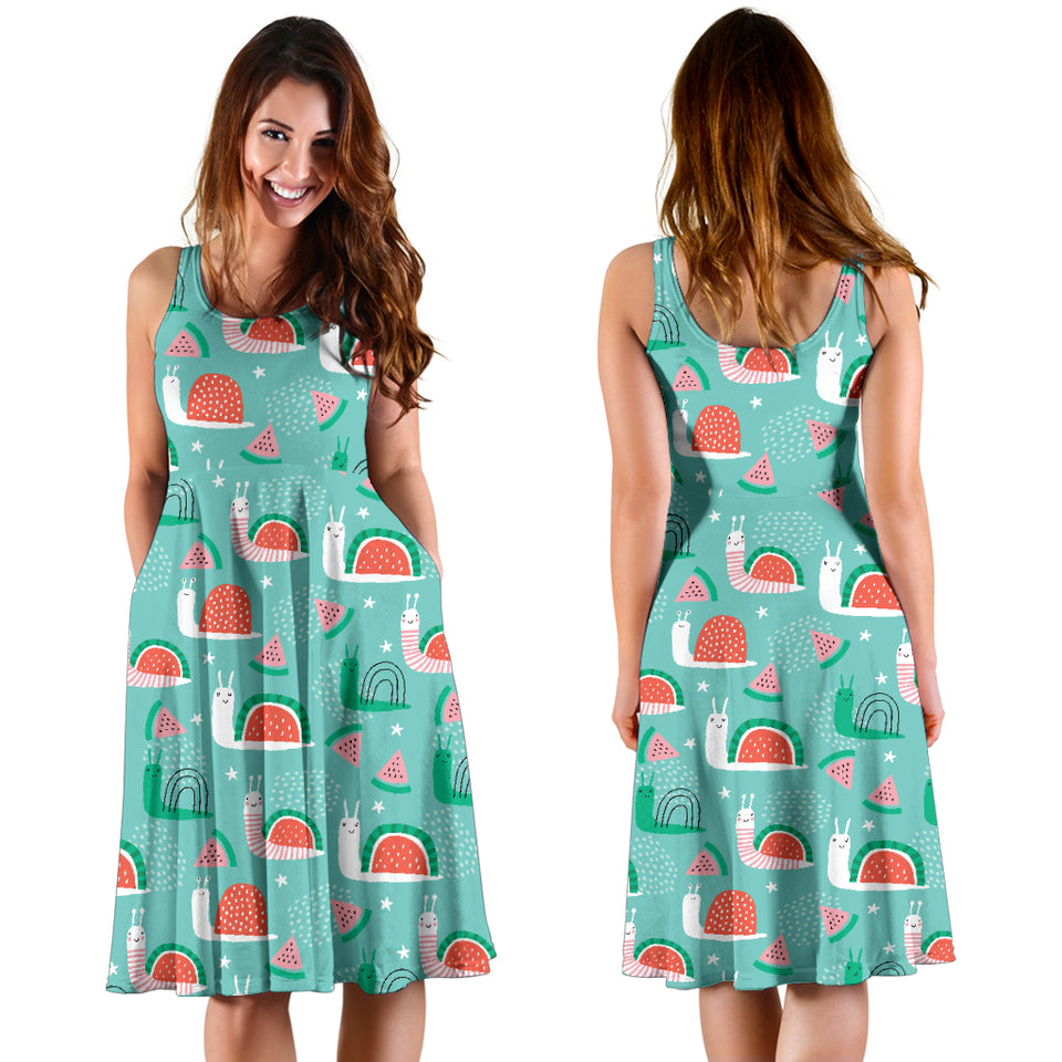 Snail Pattern Print Design 01 Sleeveless Midi Dress