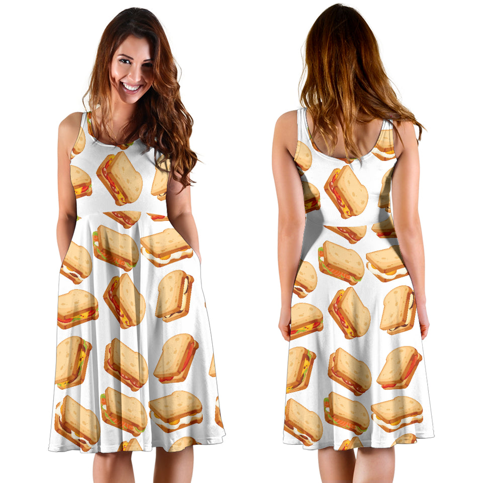 Sandwich Pattern Print Design 01 Sleeveless Midi Dress