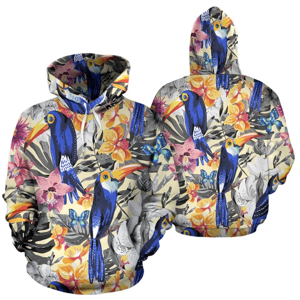 Toucan Leaves Flower Pattern Men Women Pullover Hoodie