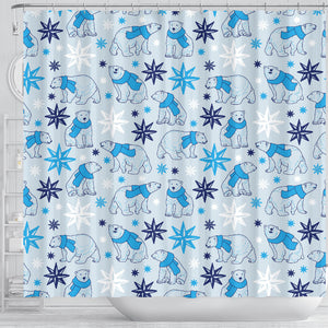 Polar Bear Pattern Blue Background Shower Curtain Fulfilled In US