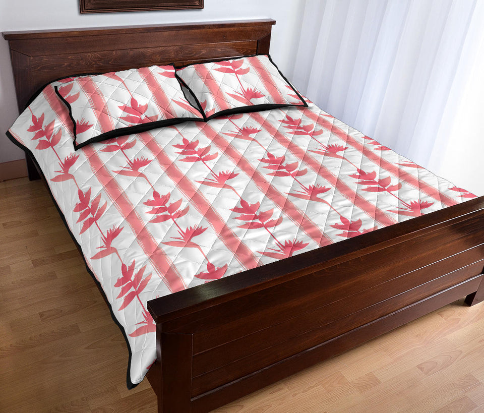 Heliconia Pink White Pattern Quilt Bed Set