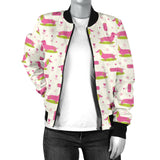 Pink Dachshund Pattern Women Bomber Jacket