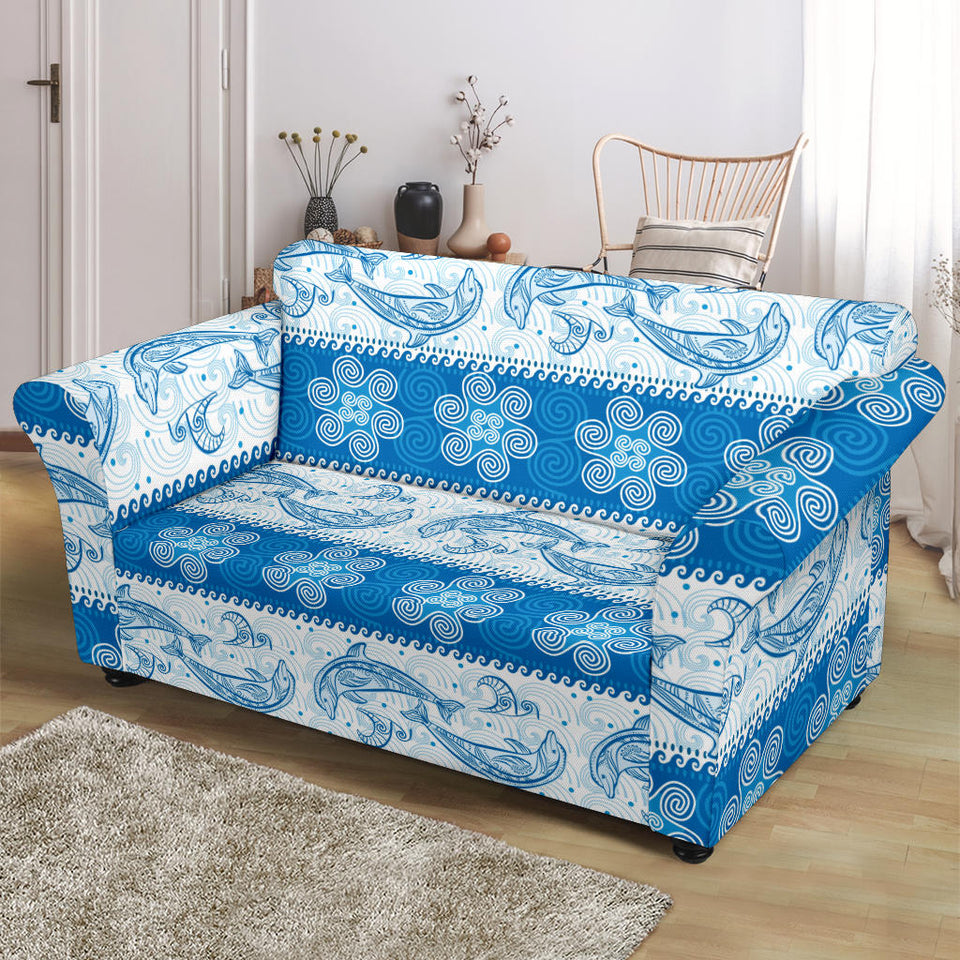 Dolphin Tribal Pattern Loveseat Couch Slipcover