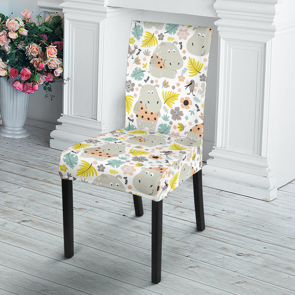Hippopotamus Pattern Print Design 05 Dining Chair Slipcover
