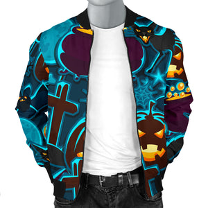 Halloween Pumpkin Cat Pattern Men Bomber Jacket