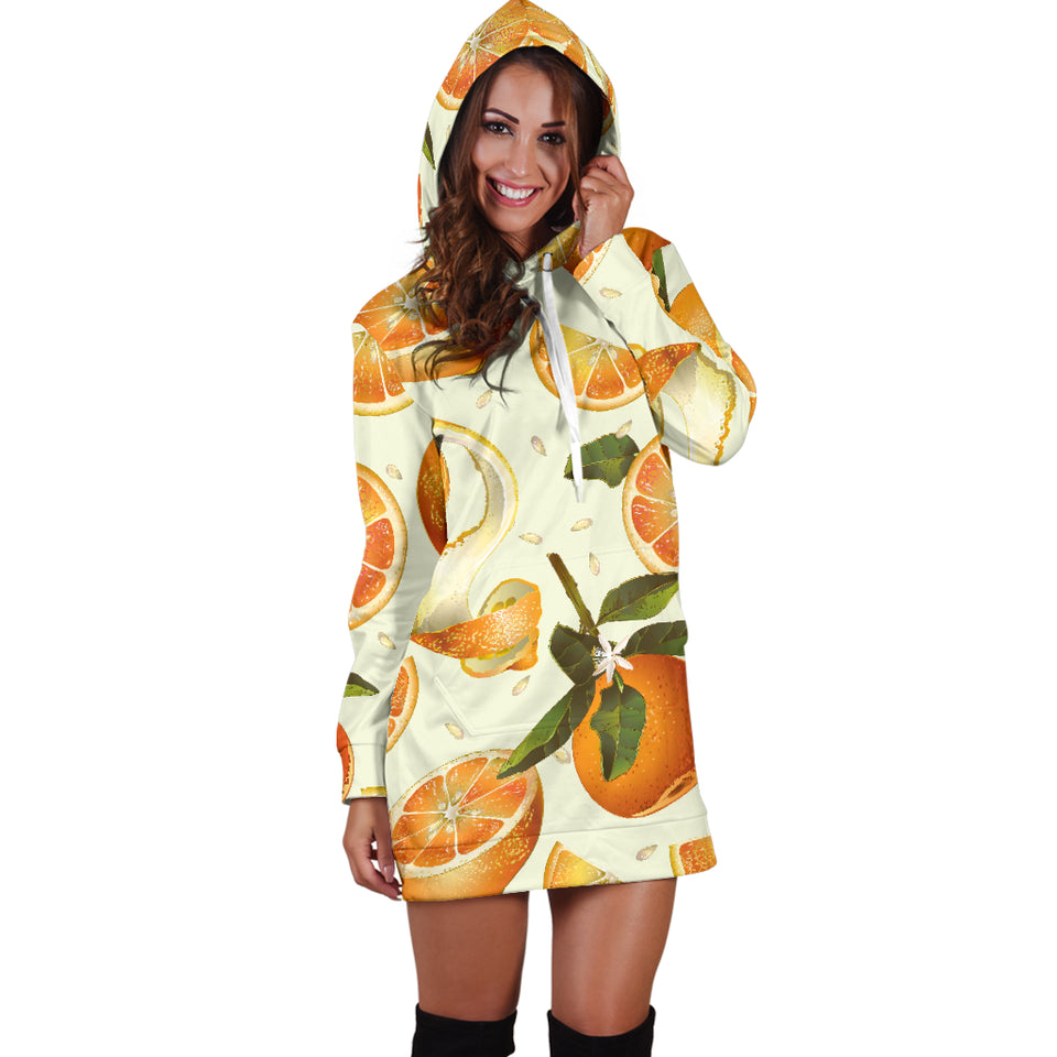 Orange Pattern Women Hoodie Dress