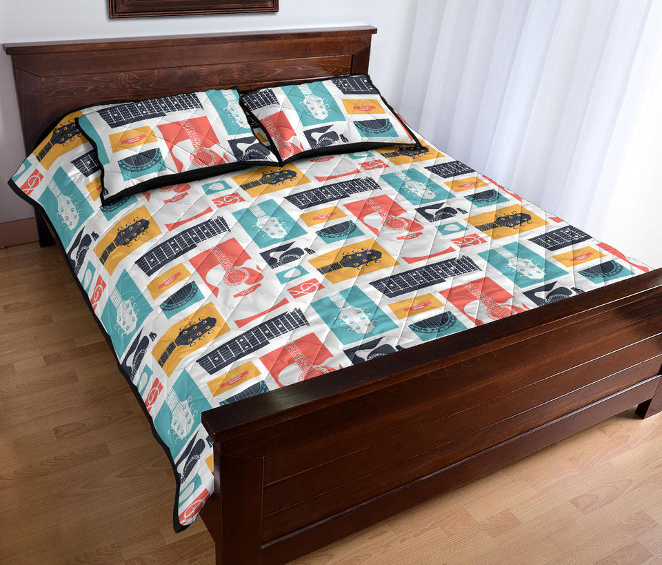 Guitar Pattern Background Quilt Bed Set