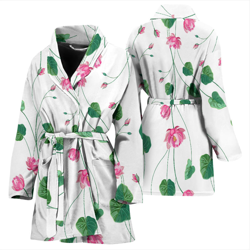 Pink Lotus Waterlily Flower Pattern Women Bathrobe