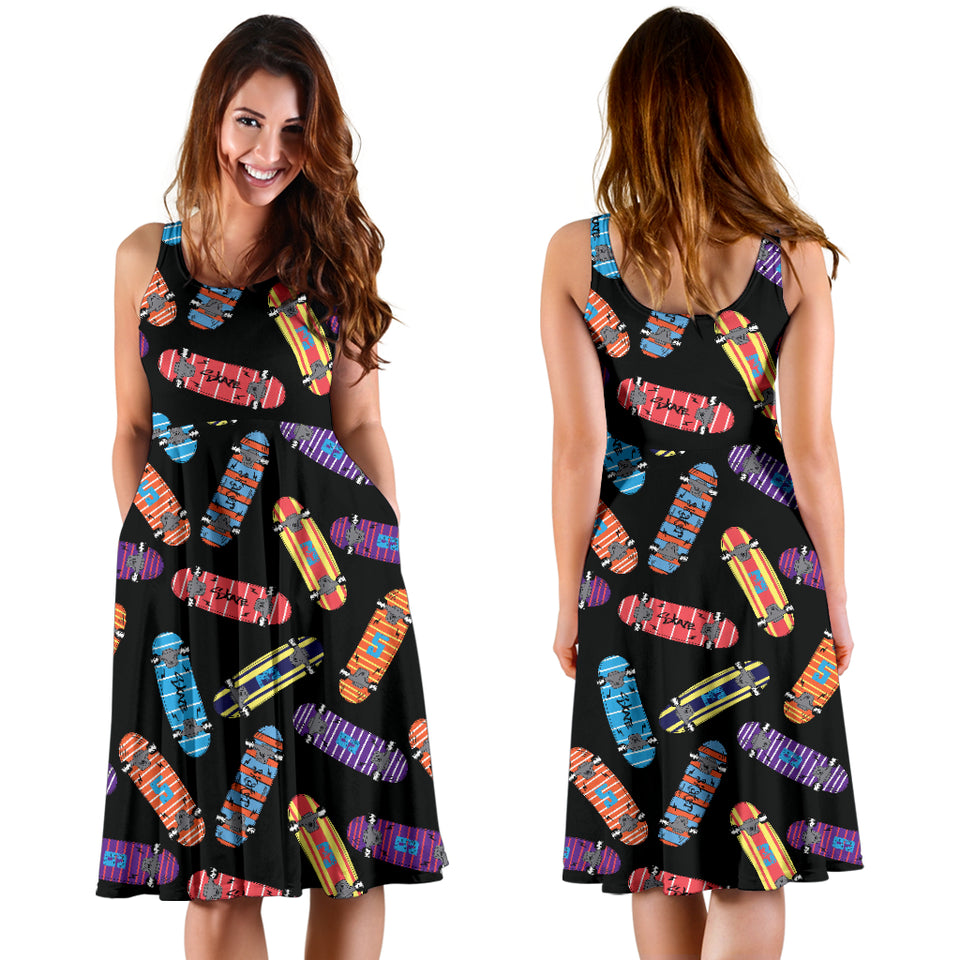 Skate Board Pattern Print Design 04 Sleeveless Midi Dress