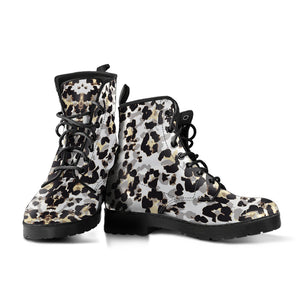 Leopard Skin Pattern Leather Boots