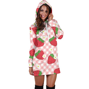 Strawberry Pattern Stripe Background Women Hoodie Dress