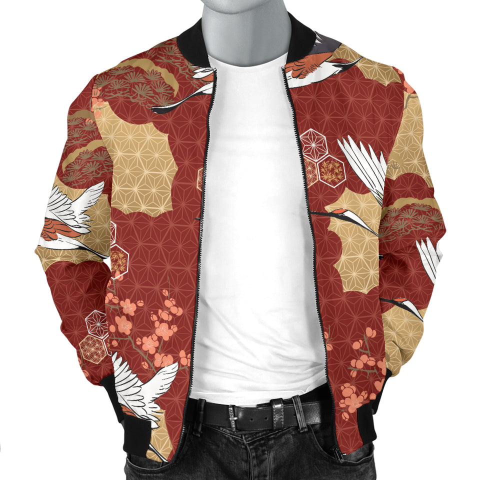 Japanese Crane Theme Pattern Men Bomber Jacket