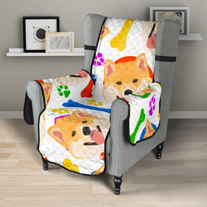 Shiba Inu Paw Bone Pattern Chair Cover Protector