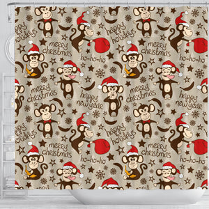 Monkey Christmas Pattern Shower Curtain Fulfilled In US