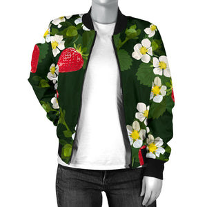 Strawberry Pattern Background Women Bomber Jacket