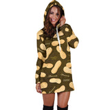 Peanut Pattern Green Background Women Hoodie Dress