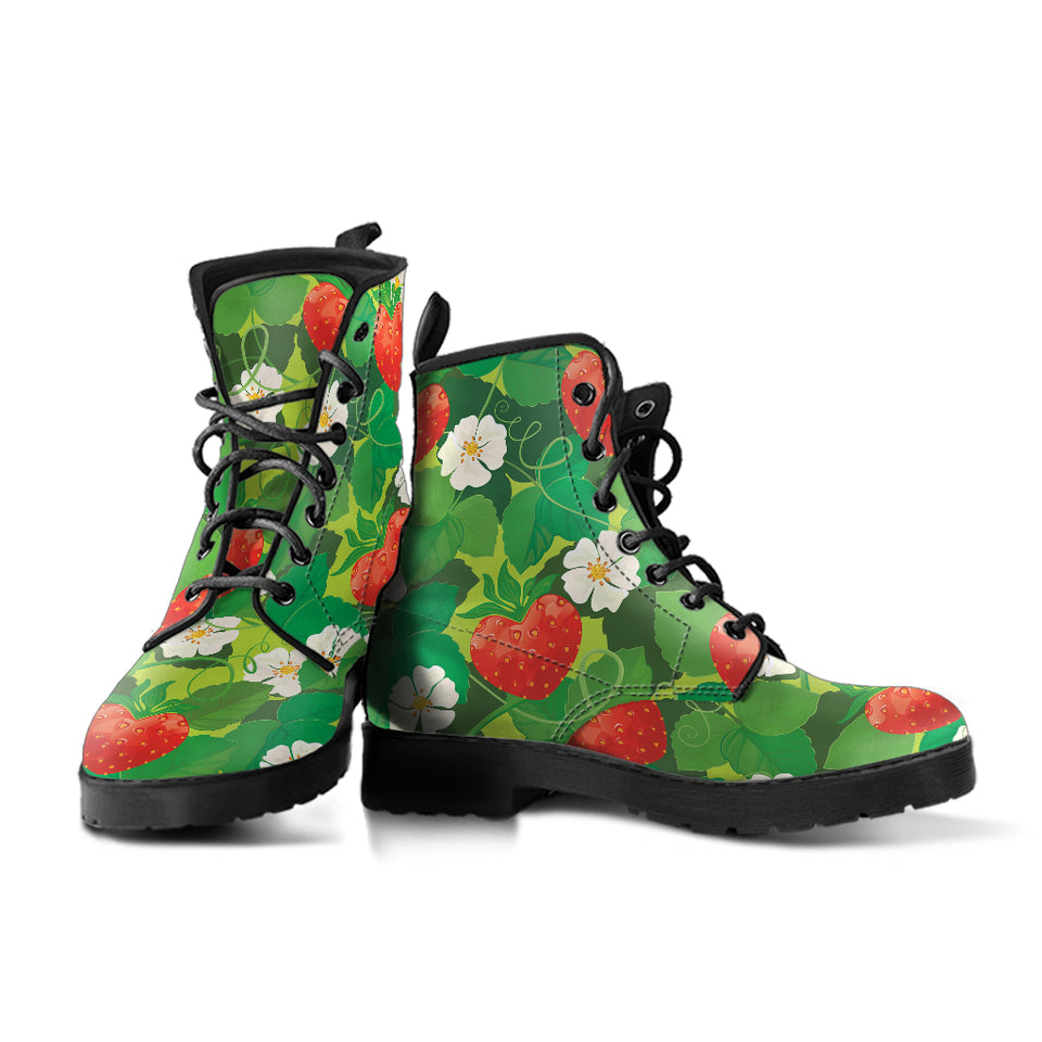 Strawberry Leaves Pattern Leather Boots