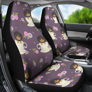 Dachshund in Coffee Cup Flower Pattern Universal Fit Car Seat Covers