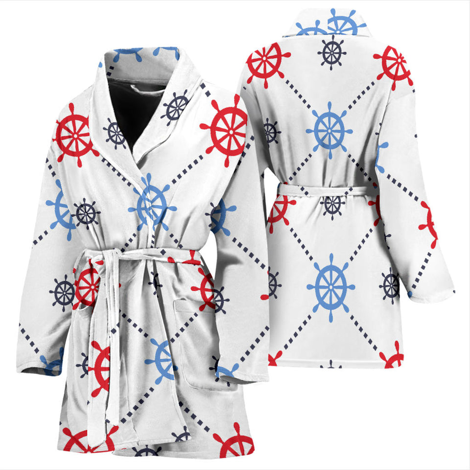 Nautical Steering Wheel Rudder Pattern Women Bathrobe